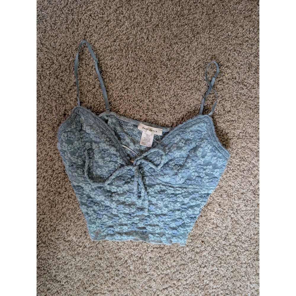 Bear Dance Women's L Blue Floral Lace Bralette Crop Top Coquette Fairycore